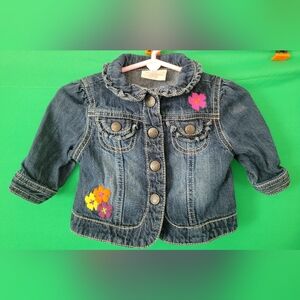Crazy 8 Blue Jean Jacket Floral Embroidery 6-12mth Baby Infant Flower 6-9 9-12m